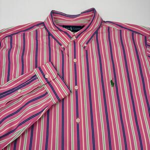 Ralph Lauren XL Pink Blue Striped Long Sleeve Button Down Classic Fit Shirt